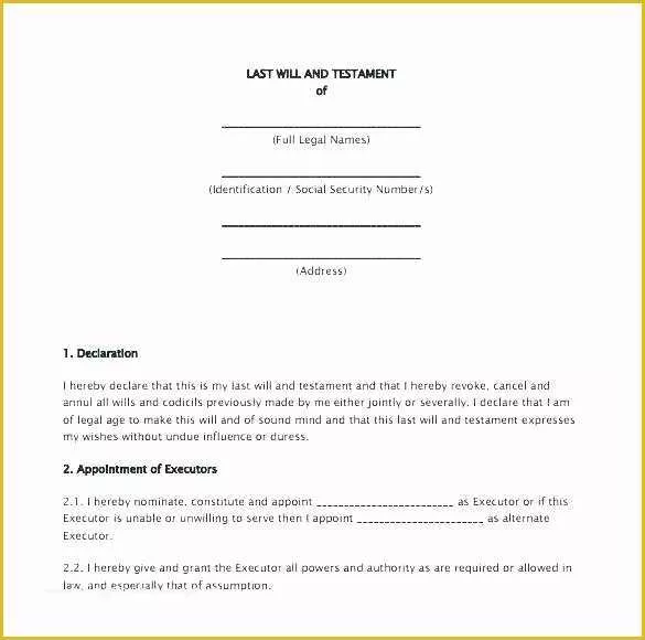 Free Estate Will Template Of Free Printable Last Will and Testament forms Sample Simple