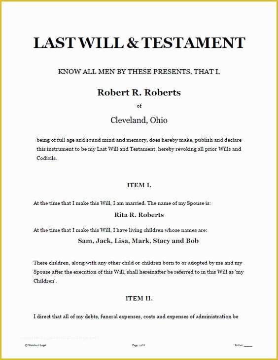 Free Estate Will Template Of Printable Sample Last Will and Testament