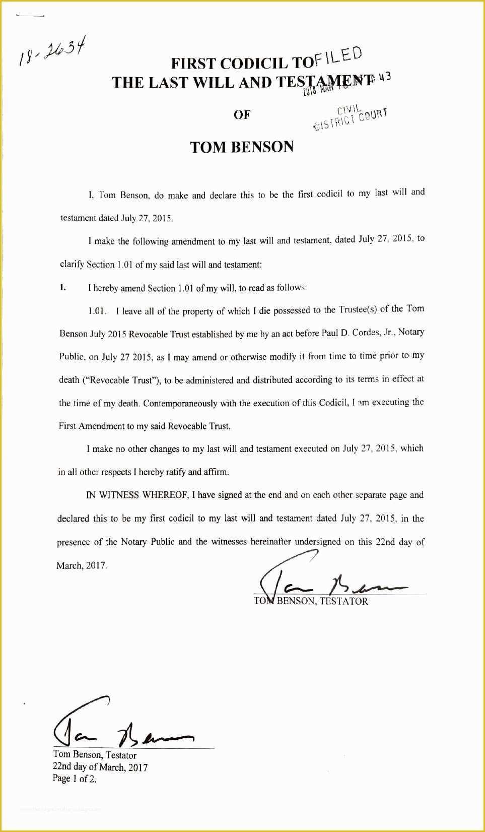Free Estate Will Template Of tom Benson S Will Read Full Court Filing Of former Saints