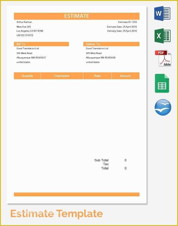 Free Estimate Template Pdf Of 26 Blank Estimate Templates Pdf Doc Excel Odt