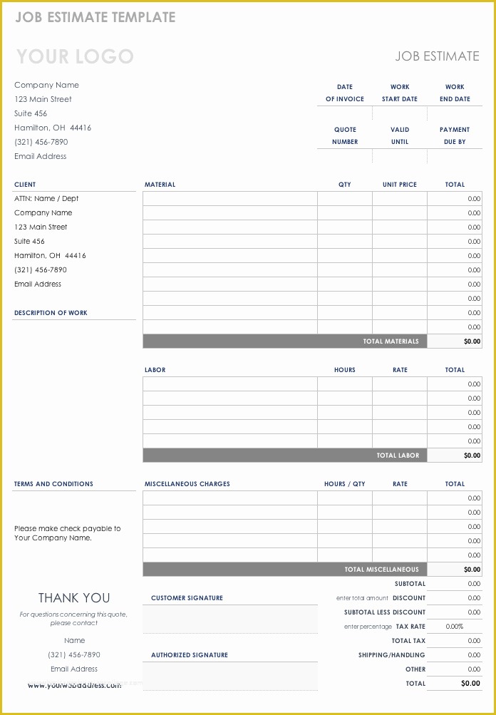 Free Estimate Template Pdf Of Free Estimate Templates