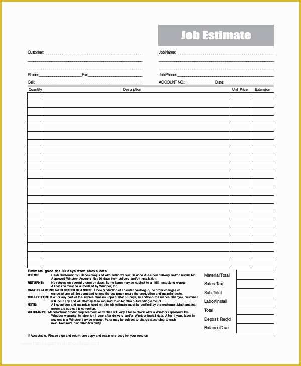 Free Estimate Template Pdf Of Sample Estimate form 9 Examples In Pdf Word