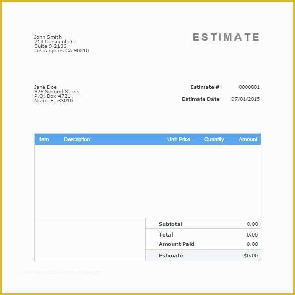 Free Estimate Template Word Of Blank Estimate Template – 23 Free Word Pdf Excel Google