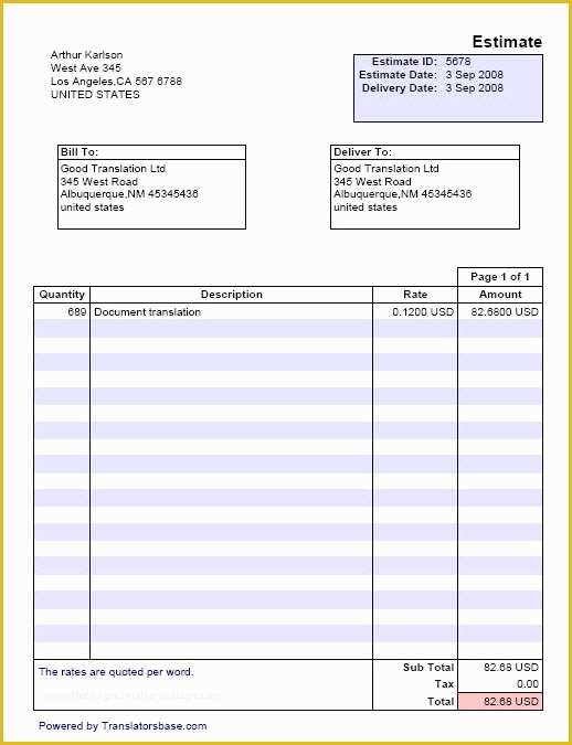 Free Estimate Template Word Of Job Invoice Template Pdf