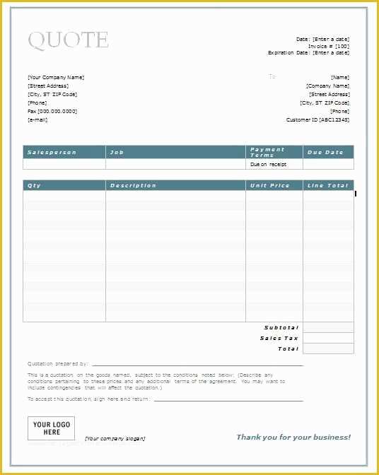 Free Estimate Template Word Of Word Quote Template