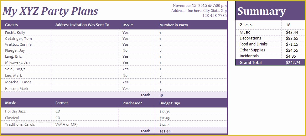 Free event Planning Templates Of Ms Excel event or Party Planner