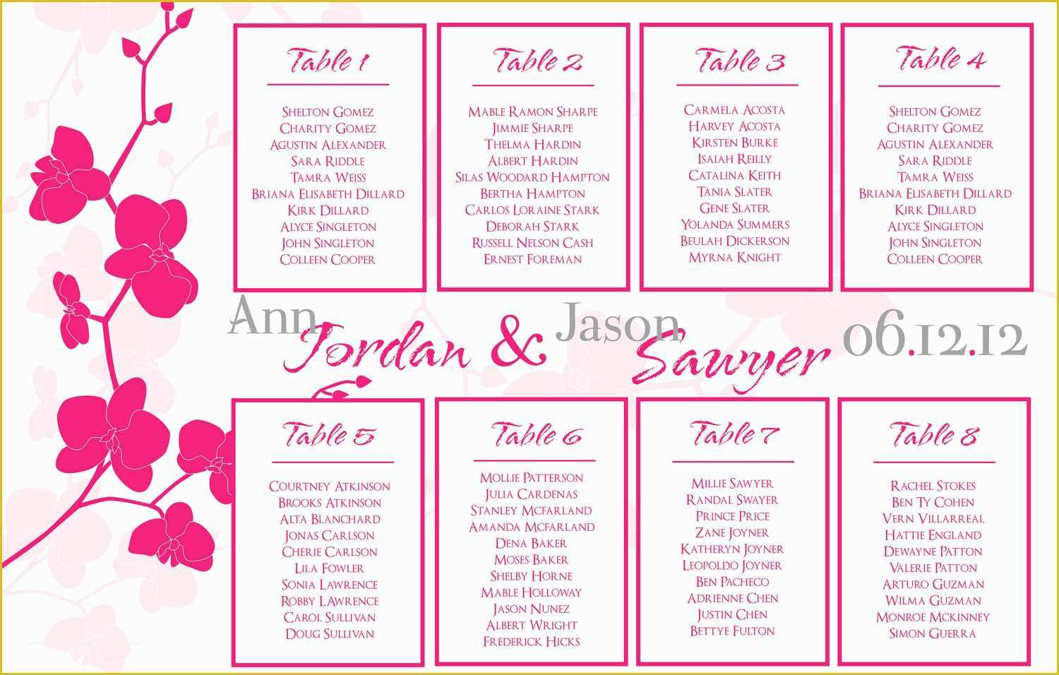Free event Seating Chart Template Of orchids Wedding Seating Chart 24 X 18