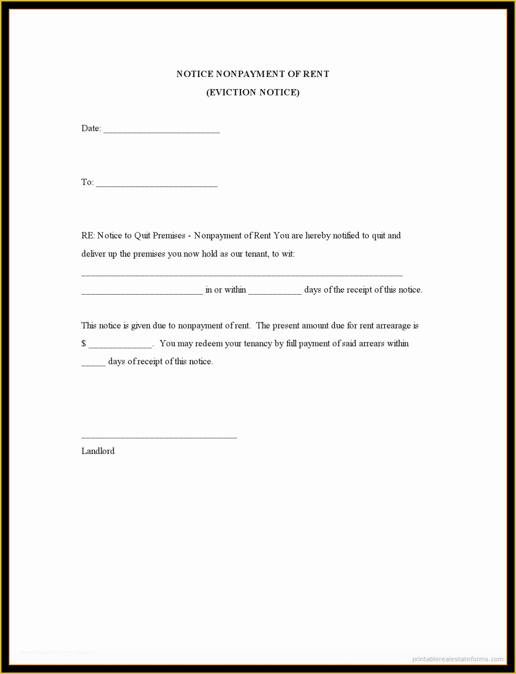 Free Eviction Template Of Notice