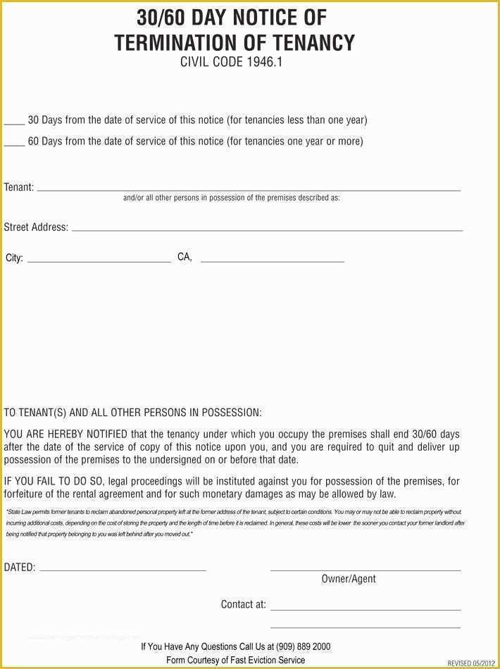 Free Eviction Template Of Printable Sample 30 Day Notice to Vacate Template form