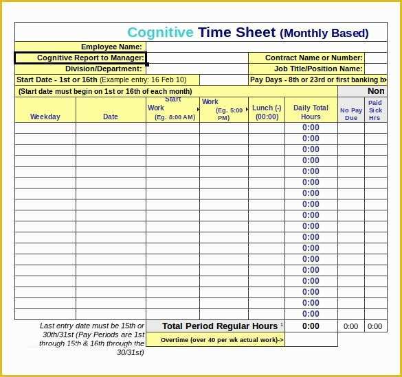 Free Excel Biweekly Timesheet Template Of 25 Excel Timesheet Templates – Free Sample Example