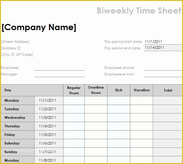 Free Excel Biweekly Timesheet Template Of 8 Bi Weekly Timesheet Template