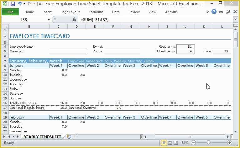 Free Excel Biweekly Timesheet Template Of Free Employee Time Sheet Template for Excel 2013