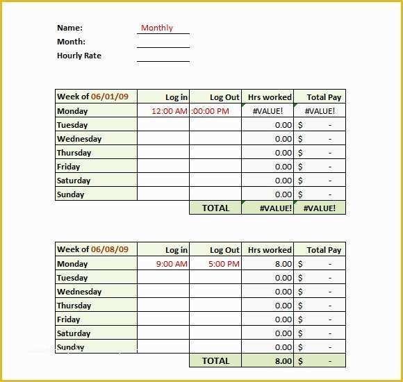 Free Excel Biweekly Timesheet Template Of Monthly Timesheet Template 15 Download Free Documents