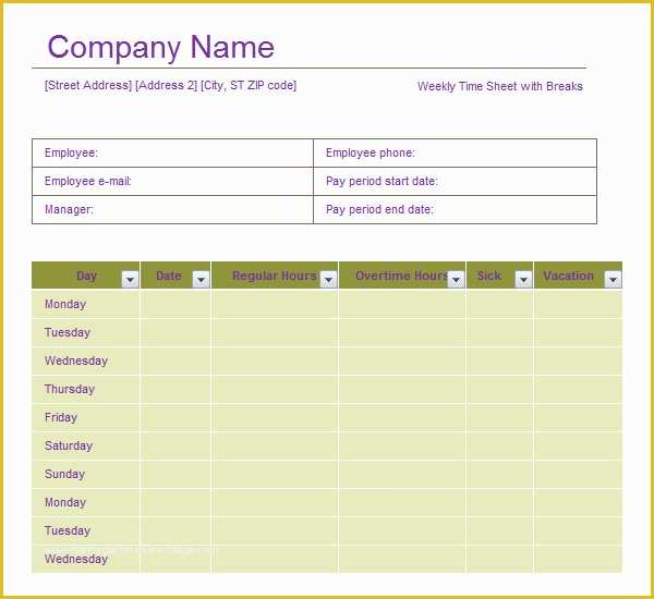 Free Excel Biweekly Timesheet Template Of Sample Time Sheet 7 Documents In Pdf Doc Excel