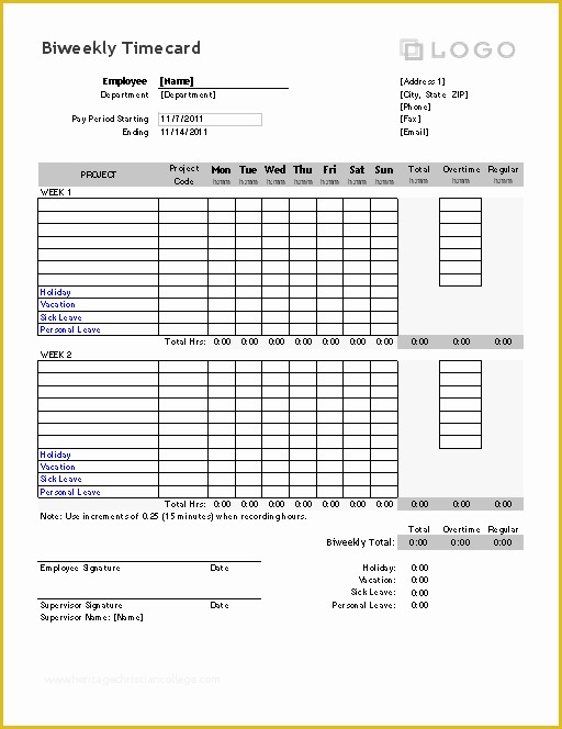 Free Excel Biweekly Timesheet Template Of Time Card Template for Excel
