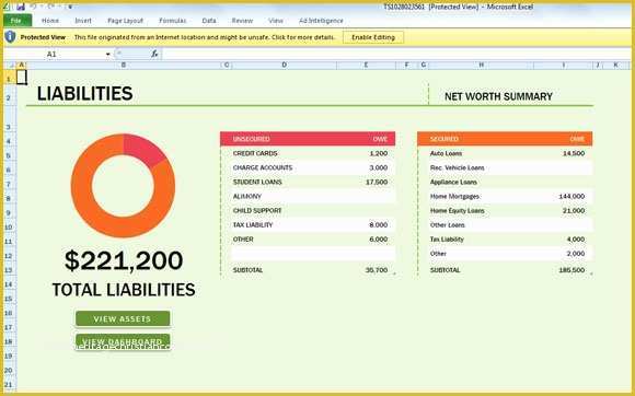 Free Excel Financial Dashboard Templates Of Free Net Worth Spreadsheet Template for Excel 2013