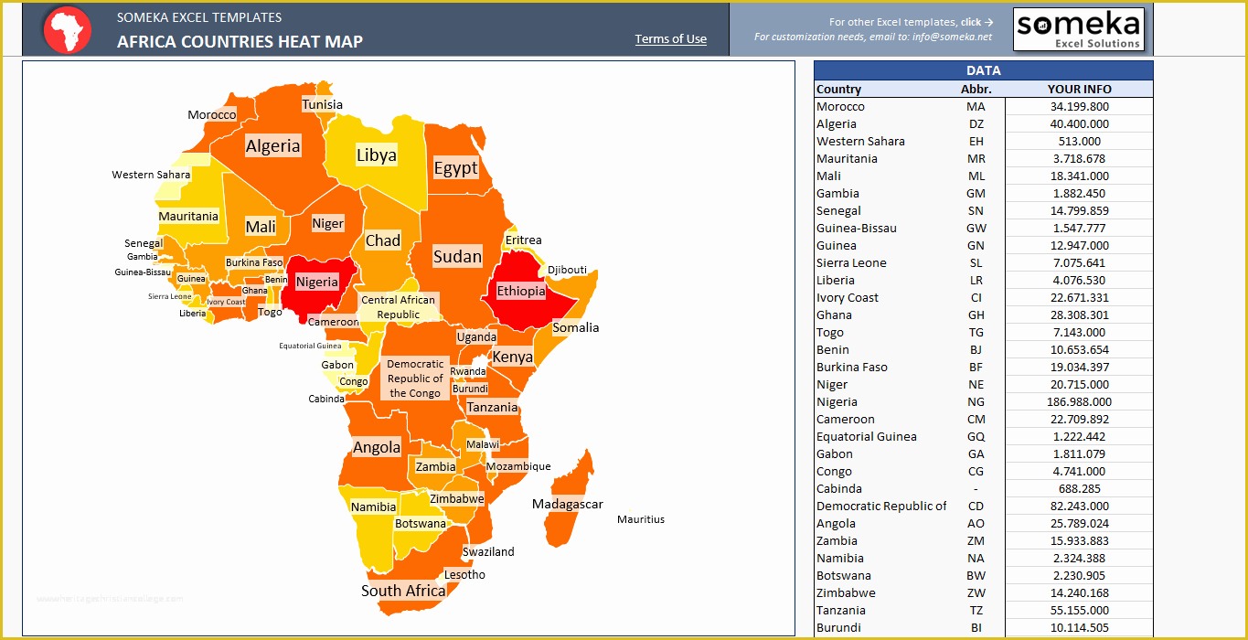 Free Excel Heat Map Template Of Africa Heat Map Excel Template Automatic Country Coloring