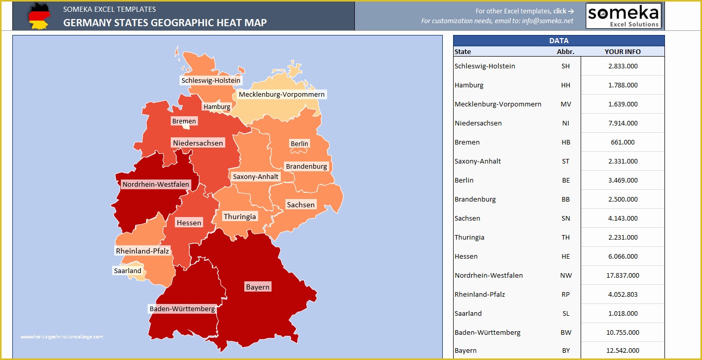 Free Excel Heat Map Template Of Germany Heat Map Generator Dynamic &amp; Printable Excel