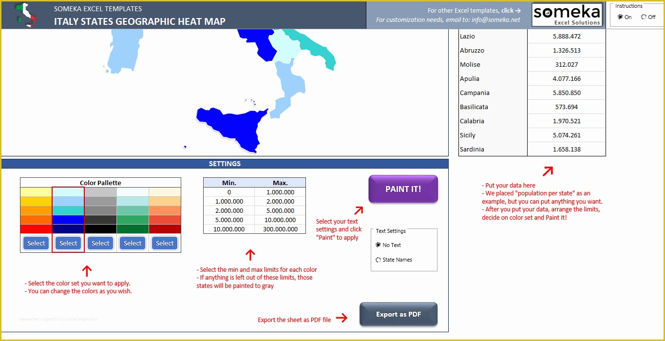Free Excel Heat Map Template Of Italy Heat Map Generator In Excel Automatically Colored