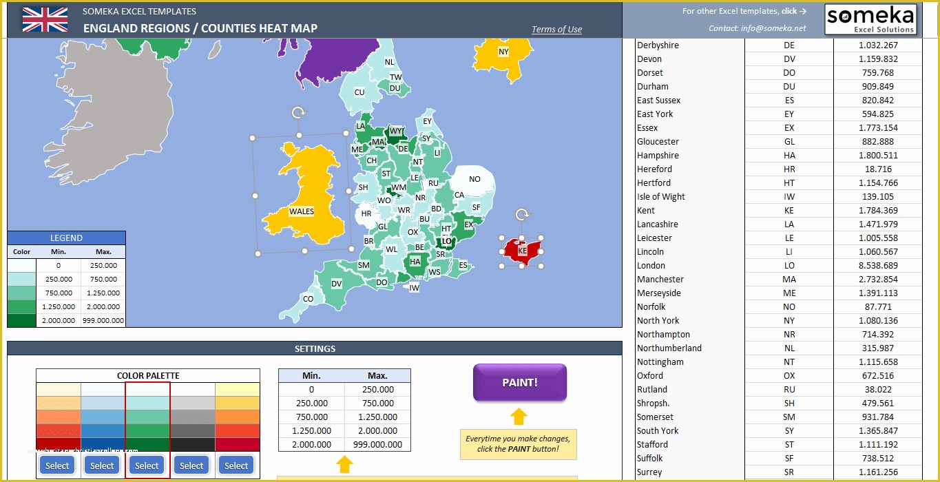 Free Excel Heat Map Template Of Uk Heat Map Excel Template Automatic City County Coloring