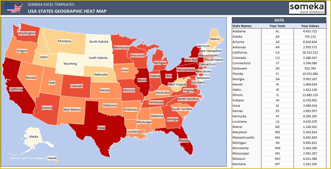 Free Excel Heat Map Template Of Usa Heat Map Excel Template Automatic State Coloring