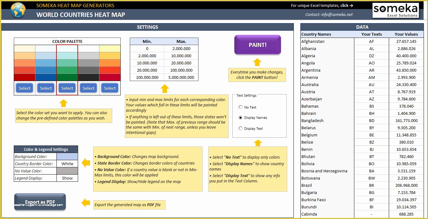 Free Excel Heat Map Template Of World Heat Map Excel Template Automatic Country Coloring