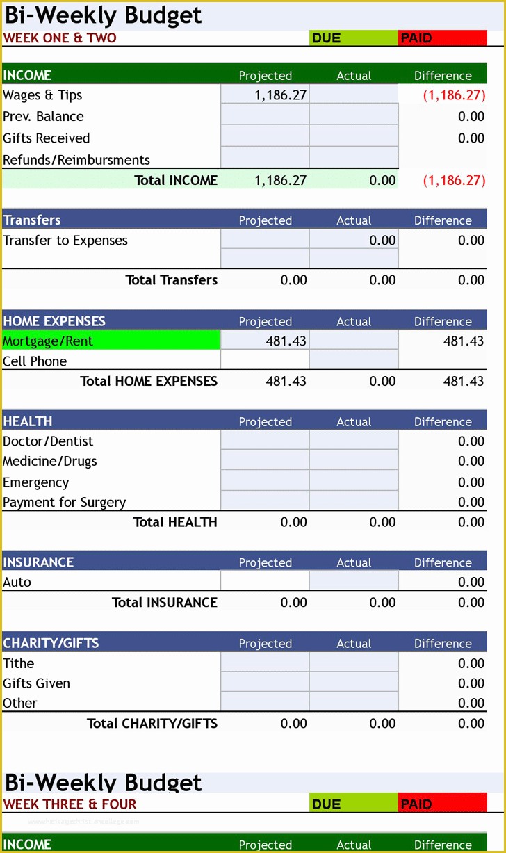 Free Excel Home Budget Template Of Free Download ° Bi Weekly Personal Bud ° Excel