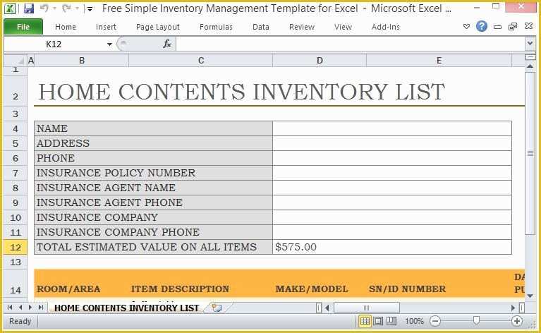 Free Excel Inventory Database Template Of Free Simple Inventory Management Template for Excel