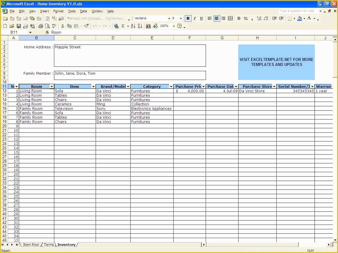 Free Excel Inventory Template Of Home Inventory