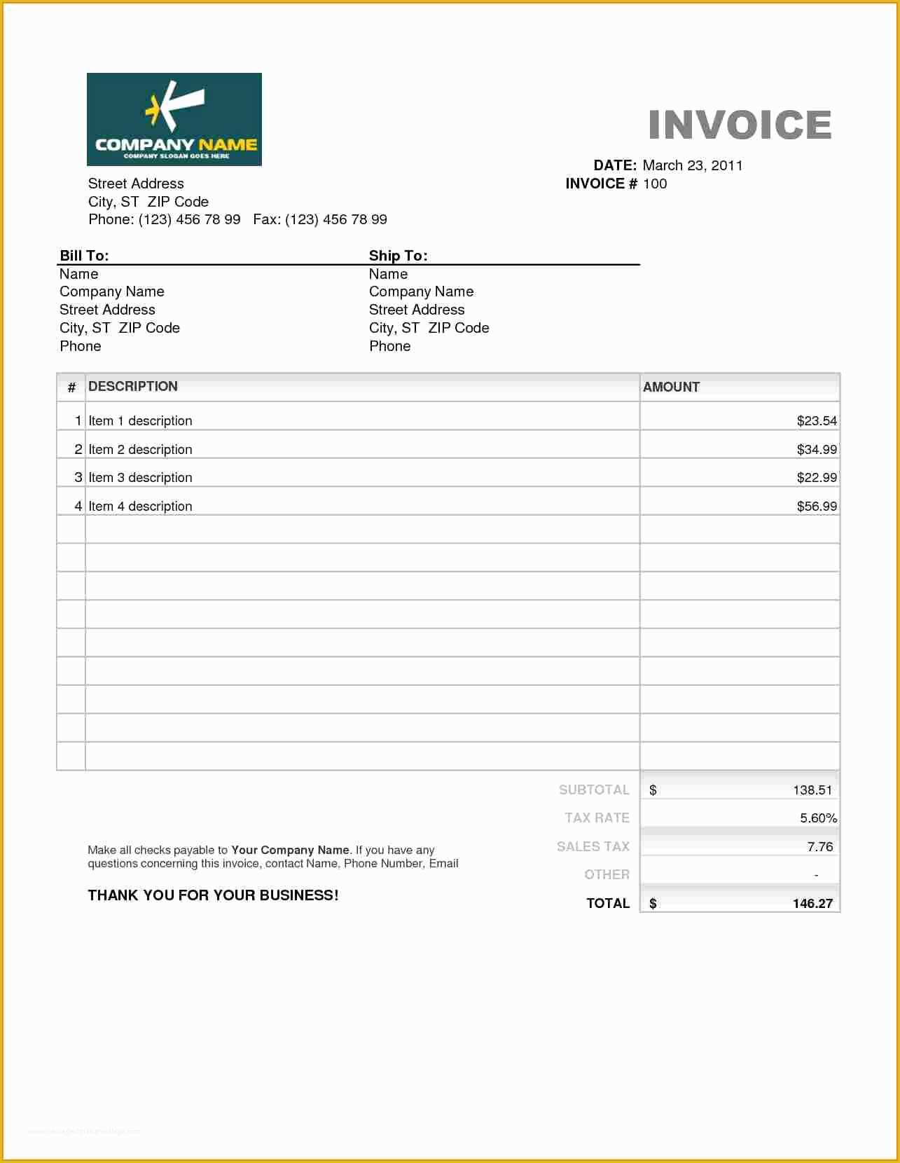 Free Excel Invoice Template Mac Of 5 Bill format In Excel Sheet