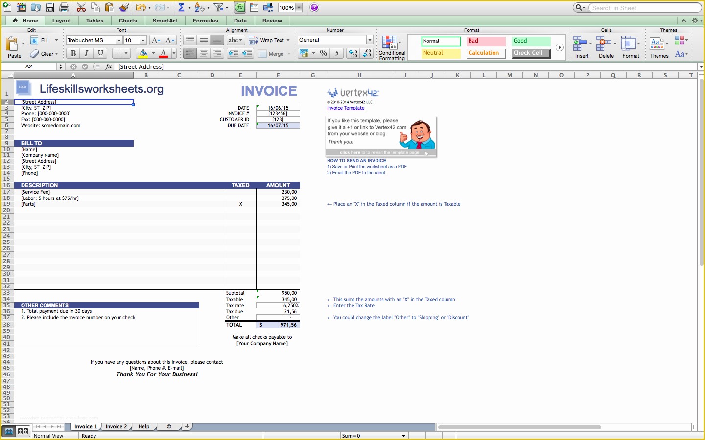 Free Excel Invoice Template Mac Of Invoice Template Excel Mac