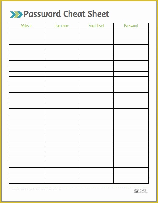 Free Excel Password Manager Template Of 8 Best Of Password Cheat Sheet Printable Free
