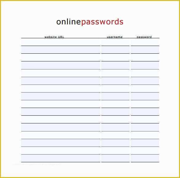 Free Excel Password Manager Template Of Password organizer Printable ...