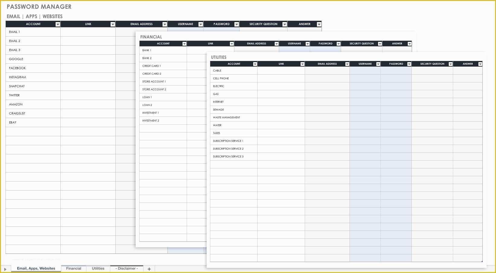 Free Excel Password Manager Template Of Free Password Templates and Spreadsheets