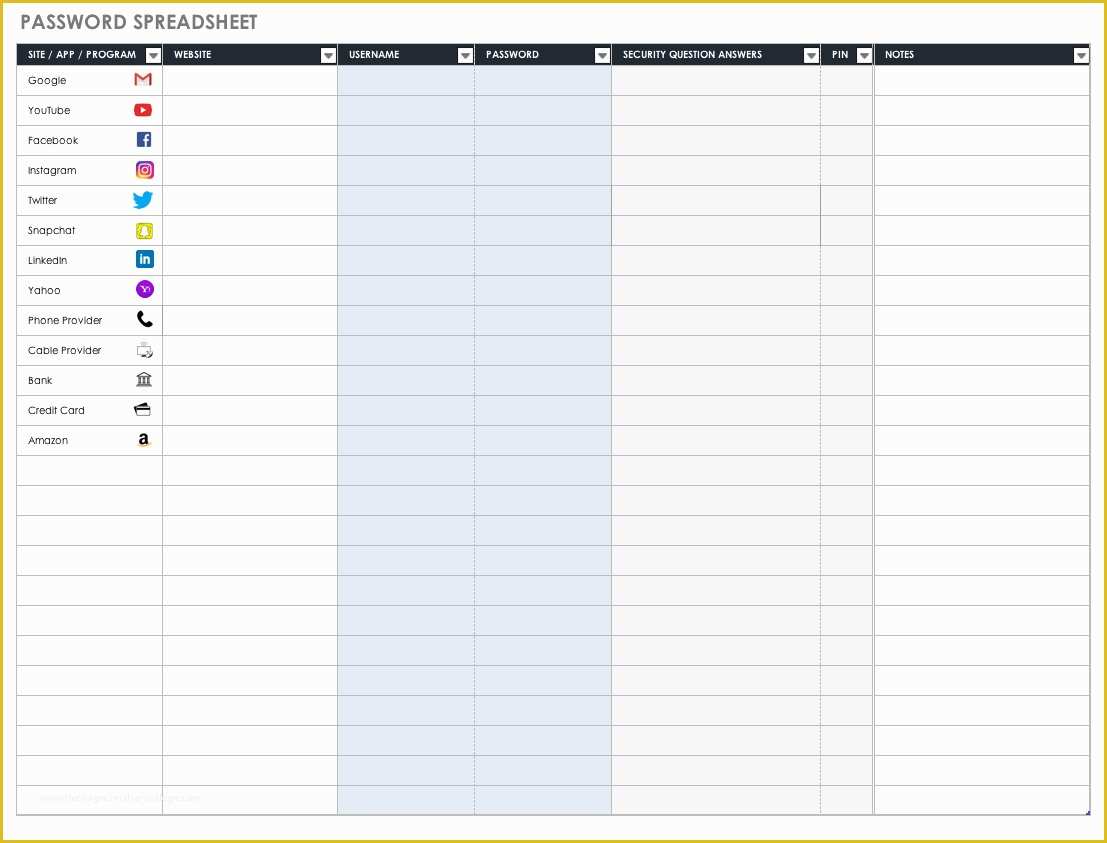 Free Excel Password Manager Template Of Free Password Templates and Spreadsheets