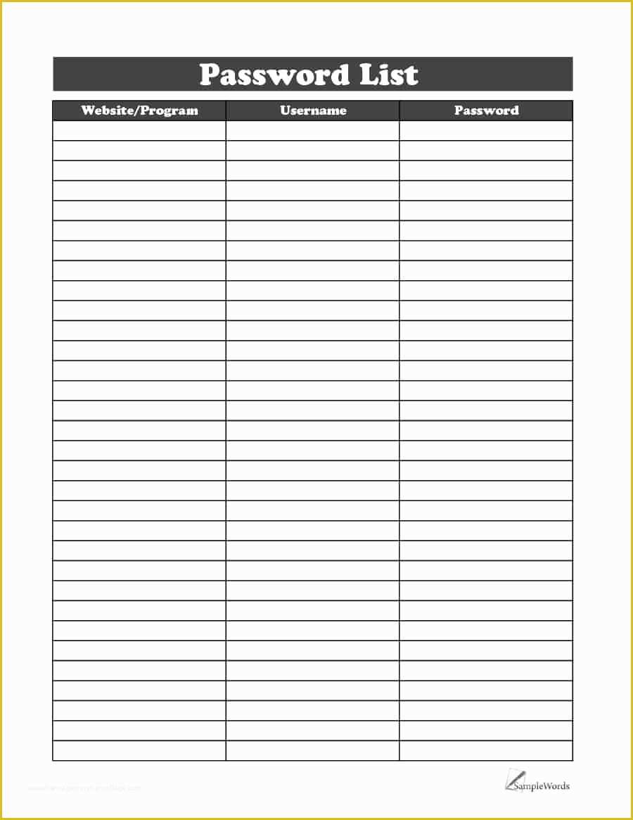 Free Excel Password Manager Template Of Free Printable Password List