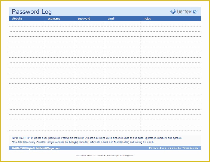 Free Excel Password Manager Template Of Password Log Template