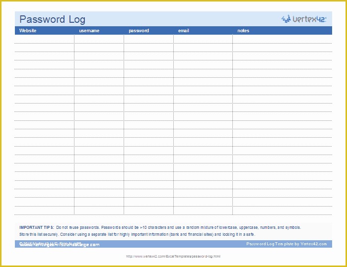 Free Excel Password Manager Template Of Password organizer Printable ...