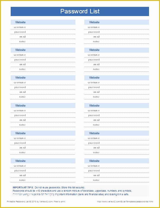 Free Excel Password Manager Template Of Printable Password List