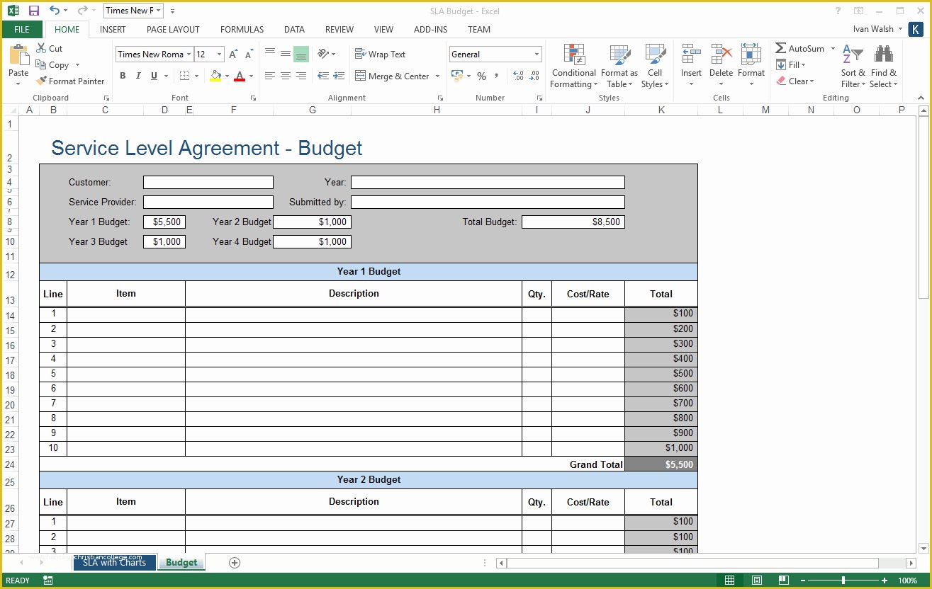 Free Excel Templates Of Service Level Agreement Template – Download 2 Ms Word & 3