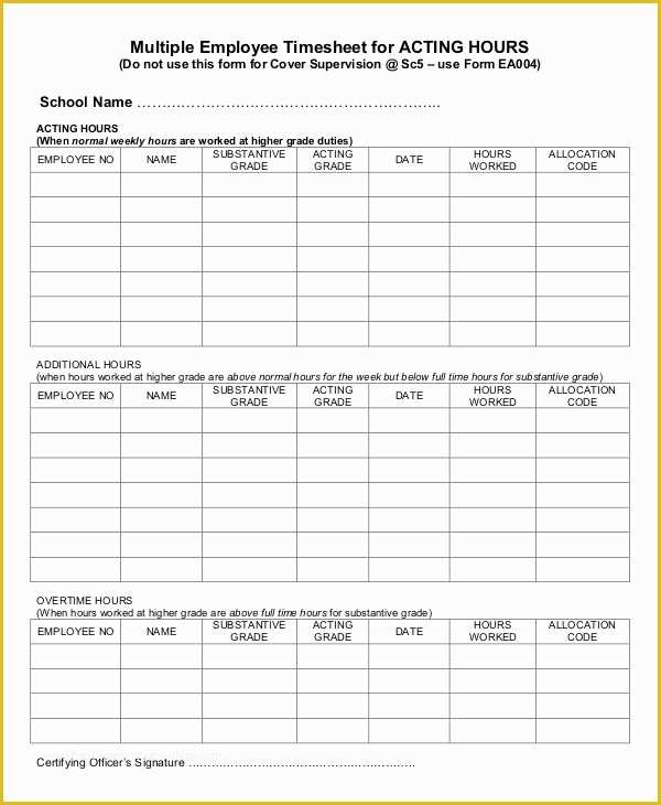 Free Excel Timesheet Template Multiple Employees Of 28 Printable Timesheet Templates