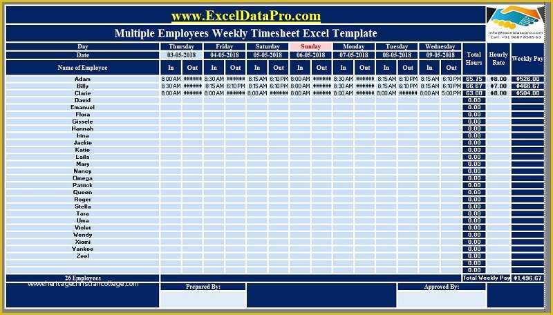 Free Excel Timesheet Template Multiple Employees Of Download Multiple Employees Weekly Timesheet Excel