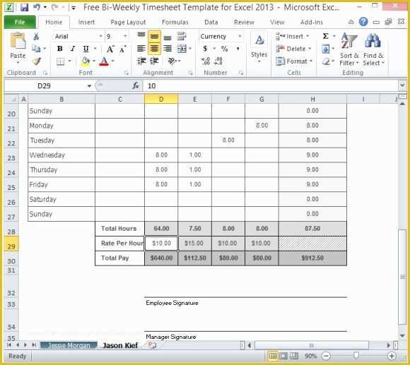 Free Excel Timesheet Template Multiple Employees Of Free Bi Weekly Timesheet Template for Excel 2013