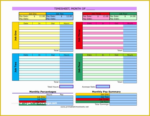Free Excel Timesheet Template Multiple Employees Of Multiple Job Timesheet Printable Time Sheet