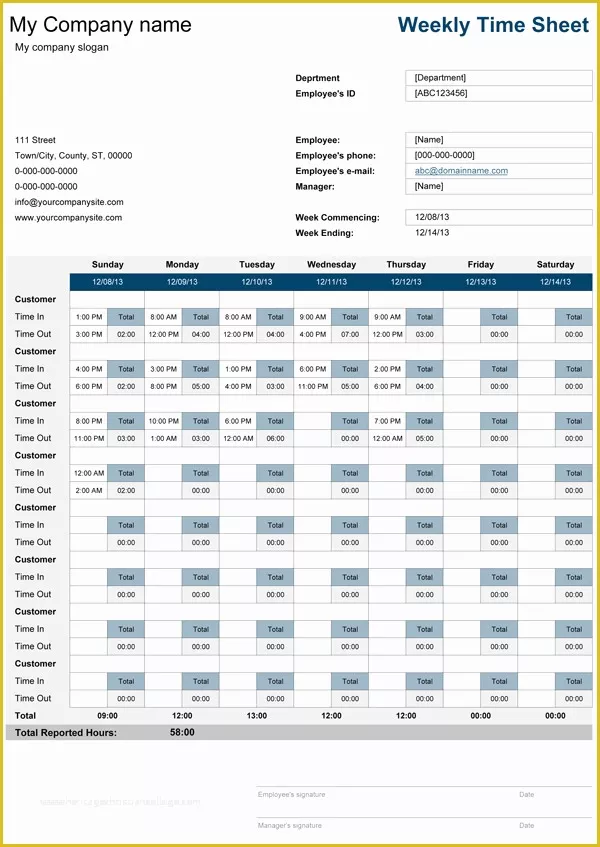 Free Excel Timesheet Template Multiple Employees Of Timesheet for Multiple Jobs