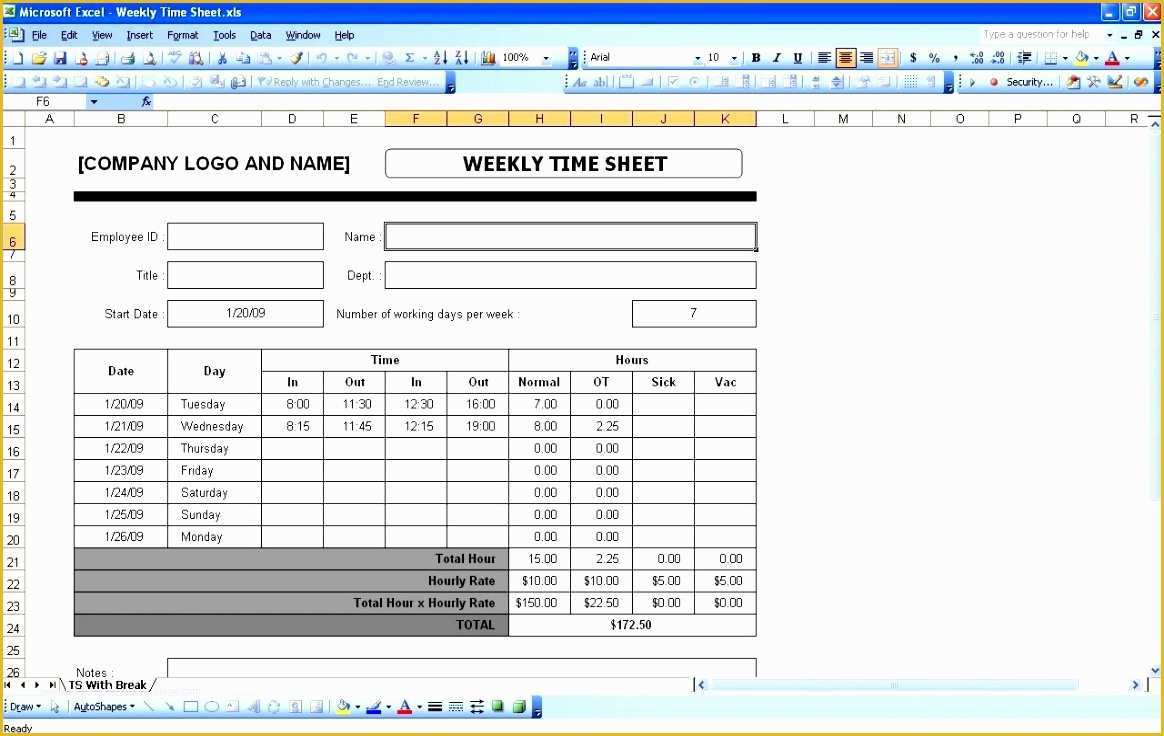 Free Excel Timesheet Template with formulas Of 10 Timesheet Excel Template Exceltemplates Exceltemplates