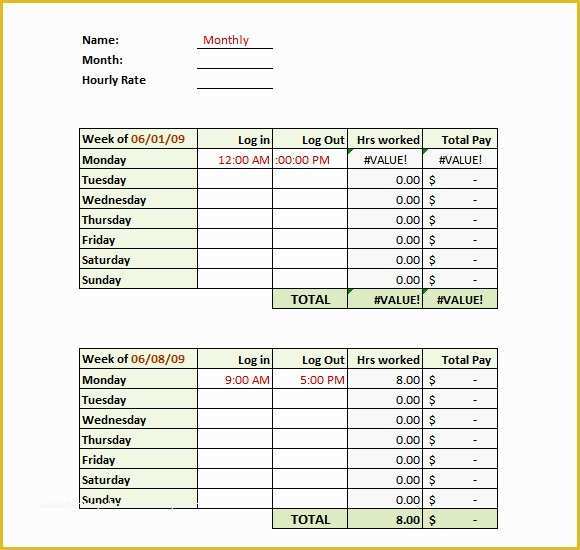 Free Excel Timesheet Template with formulas Of Monthly Timesheet Template 15 Download Free Documents
