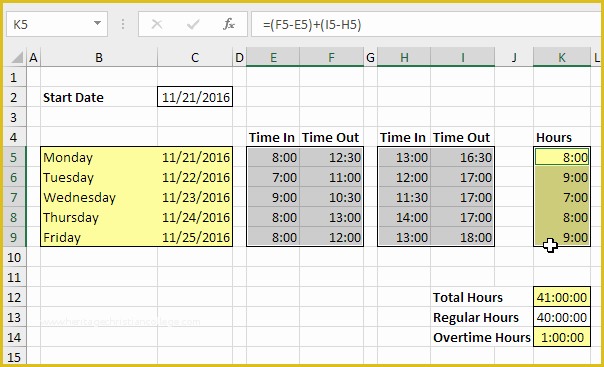 Free Excel Timesheet Template with formulas Of Time Sheet In Excel Easy Excel Tutorial