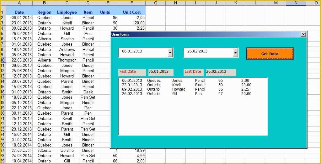 Free Excel Userform Templates Of Filtering Between Two Dates sort Dates & Remove