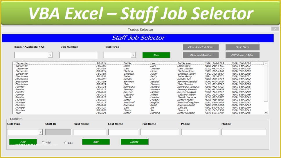 Free Excel Userform Templates Of Staff Job Allocator Database Excel Userform Database